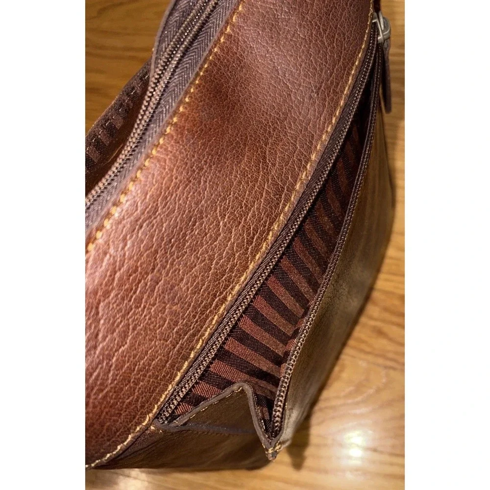 Jack Georges Voyager Brown Hand Stained‎ Buffalo Leather Crossbody Shoulder Bag